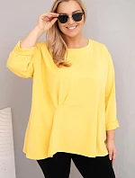 Dámská blůza plus size s bavlnou a dlouhým rukávem a nařasením žlutá