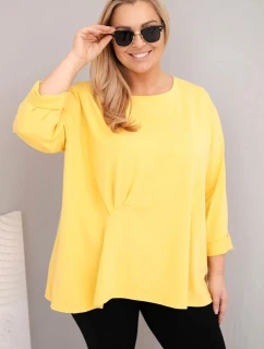 Dámská blůza plus size s bavlnou a dlouhým rukávem a nařasením žlutá