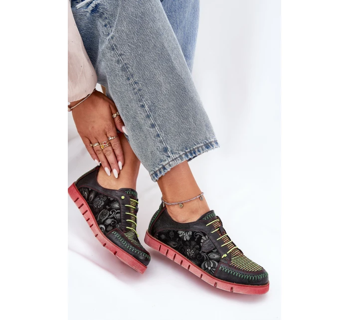 Kožené Polobotky Dámské Vzorované model 21691382 Černé - Maciejka