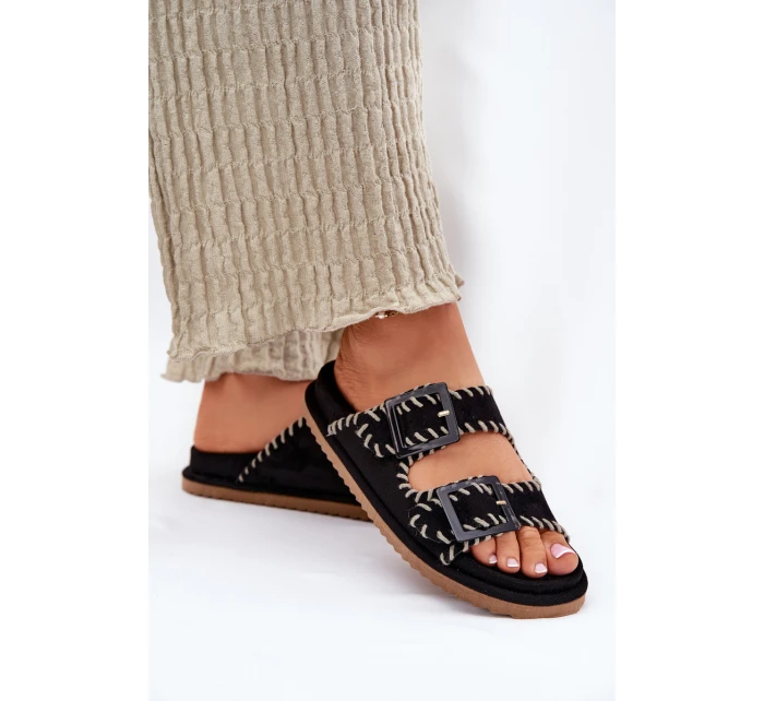 Dámské Pantofle S Přezkami A Dekorativním Švem Černé Visley Dámské Pantofle S Přezkami A Dekorativním Švem Černé Visley