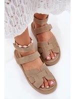 Dámské sandály na suchý zip Khaki model 21698851 - Boto Dámské sandály na suchý zip Khaki model 21698851 - Boto