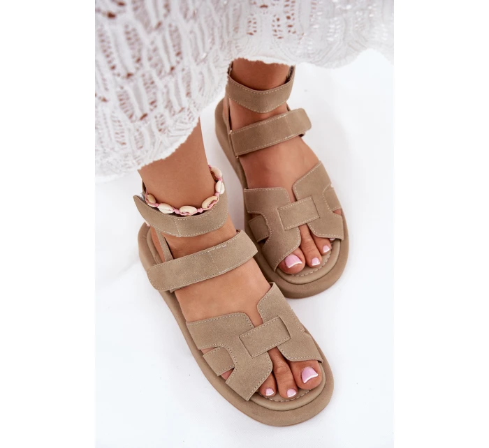 Dámské sandály na suchý zip Khaki model 21698851 - Boto Dámské sandály na suchý zip Khaki model 21698851 - Boto