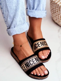 Nazouváky Na Korkové Podrážce Se Zirkony Černé-Zlaté Be Nice