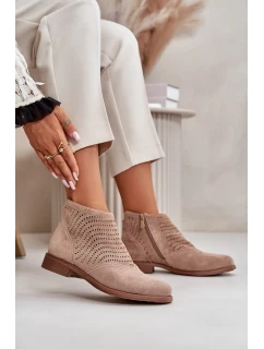 Dámské Kotníkové Boty Na Plochém Podpatku Ažurové Béžové S.Barski