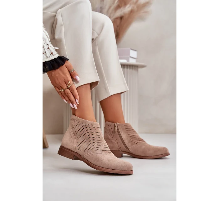 Dámské Kotníkové Boty Na Plochém Podpatku Ažurové Béžové S.Barski Dámské Kotníkové Boty Na Plochém Podpatku Ažurové Béžové S.Barski