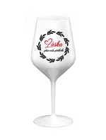 LÁSKA PÍŠE NÁŠ PŘÍBĚH - bílá nerozbitná sklenice na víno 470 ml