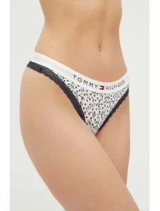 Dámská tanga UW0UW04809 02X bílé s potiskem - Tommy Hilfiger