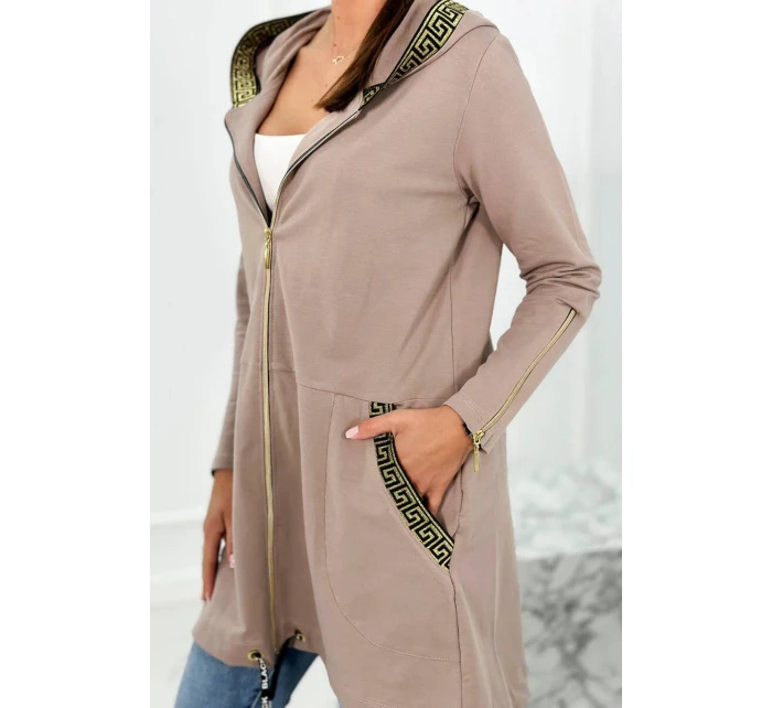 Dámská delší mikina s ozdobnou stuhou 9320 Béžová - K-Fashion Dámská delší mikina s ozdobnou stuhou 9320 Béžová - K-Fashion