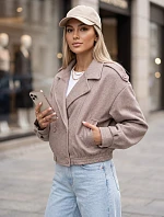 Krátký dámský dvouřadý kabát v béžové barvě FashionStreet TY6025