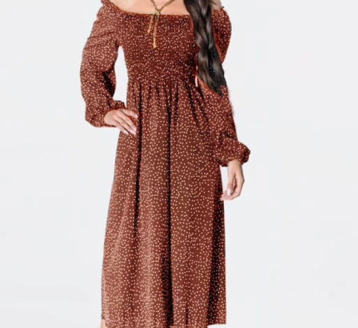 Dámské puntíkované šaty ve španělském stylu v cihlové barvě s dlouhými rukávy Ann Gissy (DLY016)