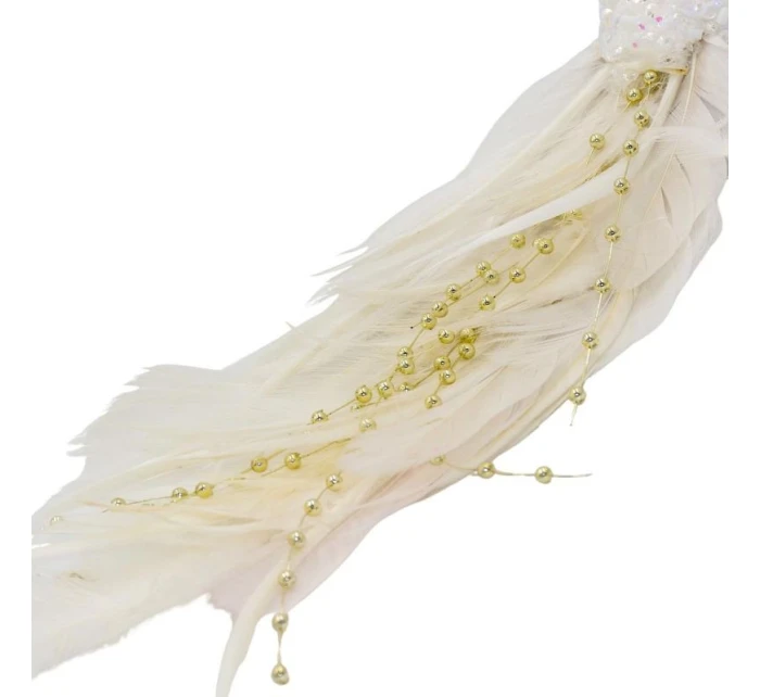 OZDOBNÝ PTÁČEK NA KLIPU 38CM BÍLÝ A ZLATÝ