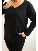 Dámská blůza Plus Size s výstřihem do V a dlouhým rukávem černá