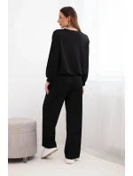 Dámská souprava z viskózy s řetízkem a široké kalhoty černý Dámská souprava z viskózy s řetízkem a široké kalhoty černý