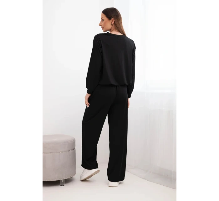 Dámská souprava z viskózy s řetízkem a široké kalhoty černý Dámská souprava z viskózy s řetízkem a široké kalhoty černý