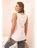 Dámská bavlněná halenka na ramínka s květinovým potiskem pudrově růžová Dámská bavlněná halenka na ramínka s květinovým potiskem pudrově růžová