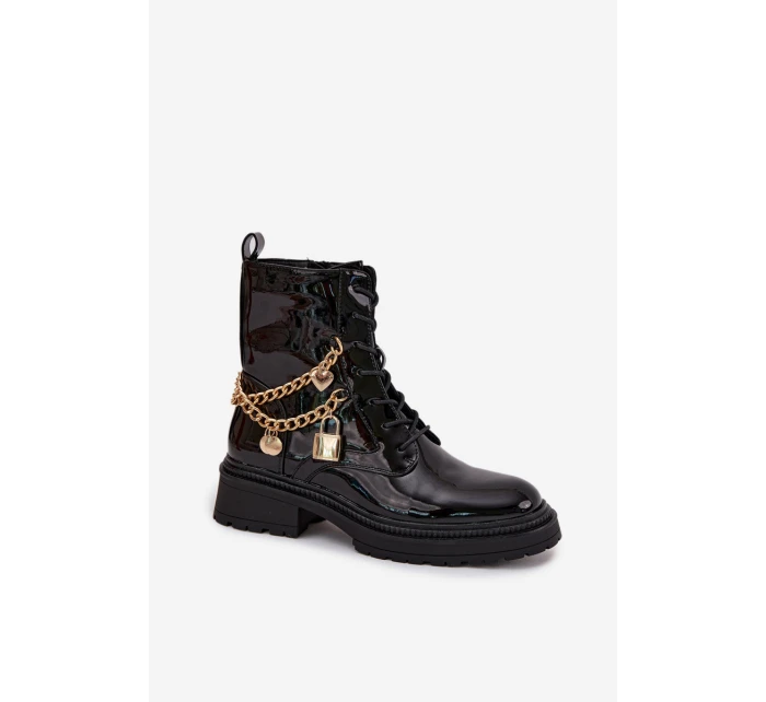 Lakované Botky Worker Se Zlatým Zateplené Černé model 21706803 - Boto Lakované Botky Worker Se Zlatým Zateplené Černé model 21706803 - Boto