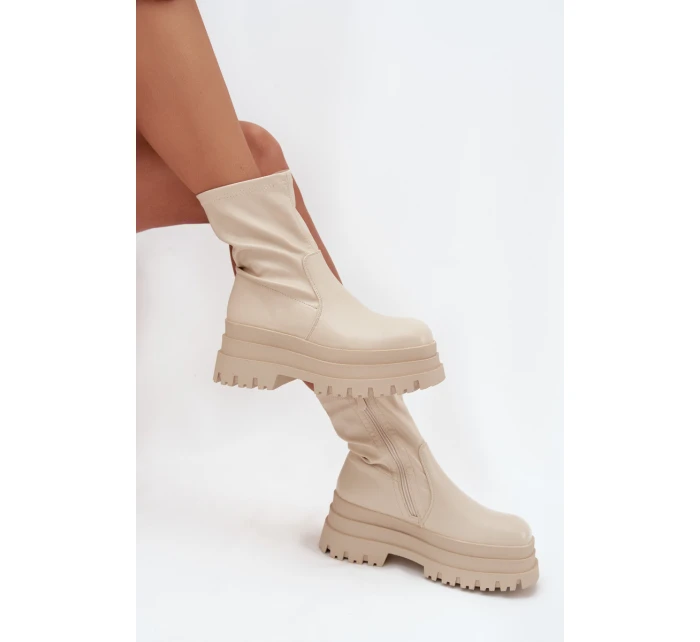 Boty Na Masivní Platformě Eko Kůže Béžové model 21706981 - Boto Boty Na Masivní Platformě Eko Kůže Béžové model 21706981 - Boto