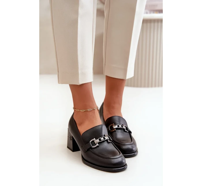 Elegantní Kožené Polobotky Dámské Na Podpatku Černé Vinceza