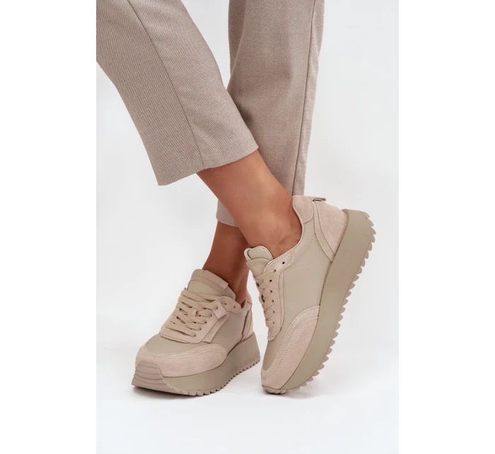 Dámské kožené tenisky na platformě Artiker – béžové Dámské kožené tenisky na platformě Artiker – béžové