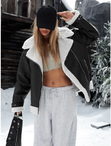 Dámská bunda ramones s ovčí kůží černá model 21994606 - Dstreet