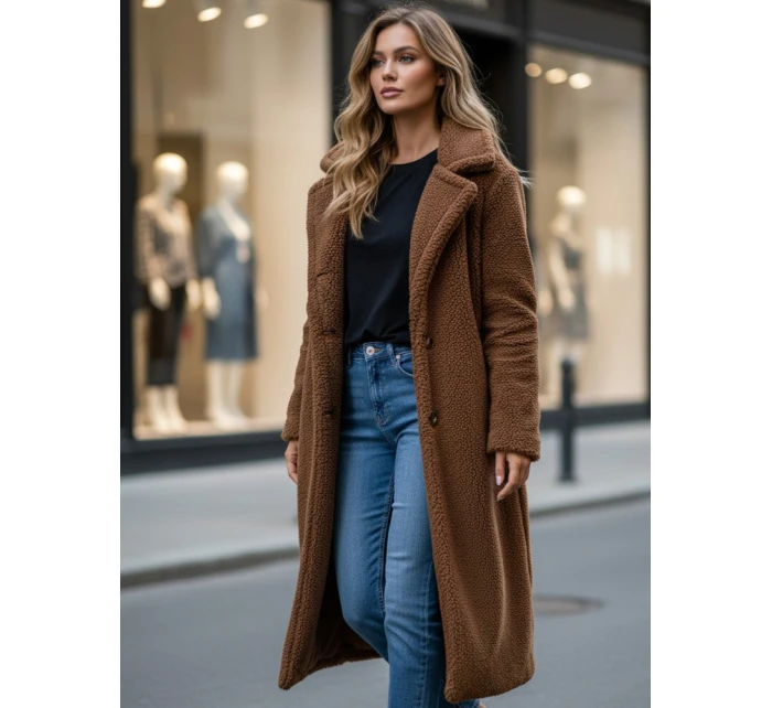 Dámský zimní kabát teddy dlouhá velbloudí Dstreet model 21995104 - FashionStreet