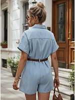 Krátká dámská kombinéza z tenké džínoviny s páskem FashionStreet EY2684