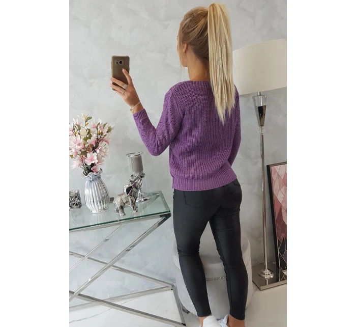 Svetr s ažurovým zdobením fialový Svetr s ažurovým zdobením fialový