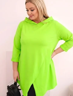 Dámská bavlněná blůza Plus Size asymetrická s ohrnutým rukávem světle zelená