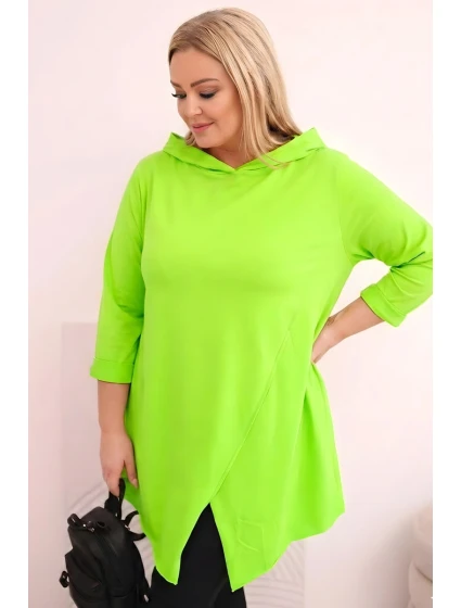 Dámská bavlněná blůza Plus Size asymetrická s ohrnutým rukávem světle zelená Dámská bavlněná blůza Plus Size asymetrická s ohrnutým rukávem světle zelená