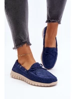 Dámské mokasíny s mašlí tmavě modré model 21650293 - VINCEZA