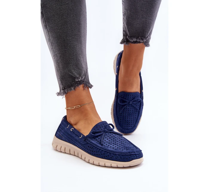 Dámské mokasíny s mašlí tmavě modré model 21650293 - VINCEZA