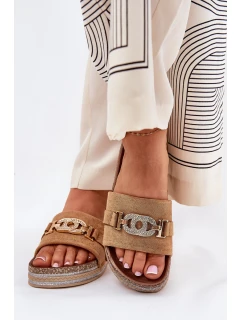 Dámské Pantofle Se Zlatým Detailem Na Platformě S Třpytkami Camel Eanes