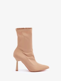 Materiálové Kotníkové Boty Na Jehlovém Podpatku Tmavě Béžové Amune
