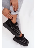 Dámské sněhule Ferayne na platformě s kožešinou a třásněmi – černé Dámské sněhule Ferayne na platformě s kožešinou a třásněmi – černé