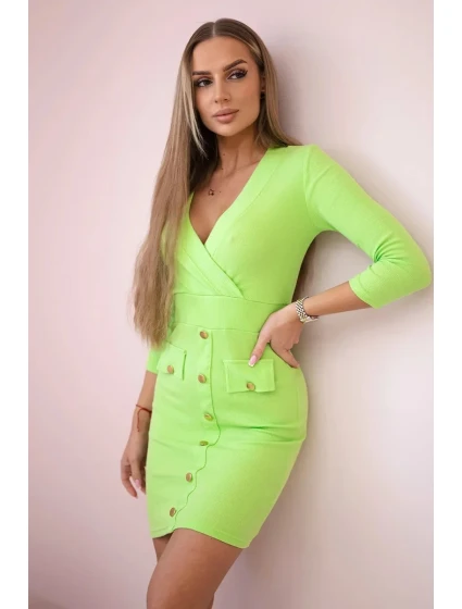 Žebrované šaty s ozdobnými knoflíky světle zelené Žebrované šaty s ozdobnými knoflíky světle zelené