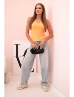 Top dámský bavlněný na ramínkách s dekoltem V neonově oranžový Top dámský bavlněný na ramínkách s dekoltem V neonově oranžový