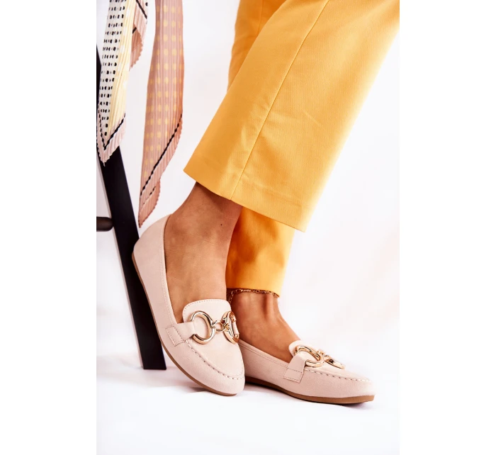 Dámské semišové mokasíny s zdobením béžove model 21589569 - Boto