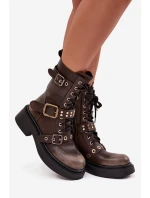 Zateplené workery dámské s přezkami hnědé model 21715308 - Boto Zateplené workery dámské s přezkami hnědé model 21715308 - Boto