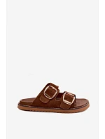 Dámské pantofle z imitace semiše s zlatými přezkami Camel Averia