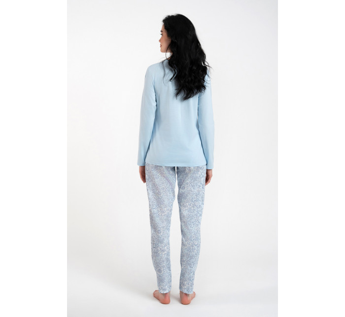 Dámské pyžamo Salli, dlouhý rukáv, dlouhé kalhoty - modrá/duk modrá