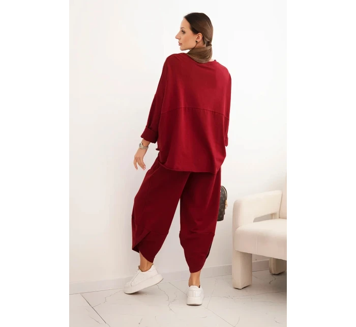 Komplet bavlněný mikina + kalhoty tmavě bordó