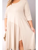 Dámská bavlněná sukni Plus Size s asymetrickým lemem béžová