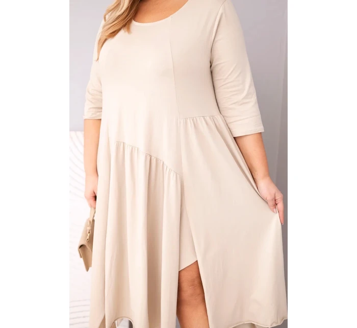 Dámská bavlněná sukni Plus Size s asymetrickým lemem béžová