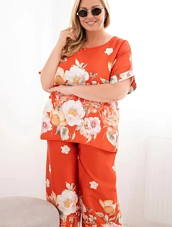 Dámský set Plus Size s halenkou a kalhotami s širokými nohavicemi s květinovým vzorem model 22159103 - K-Fashion