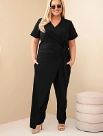 Dámský bavlněný overal Plus Size se zavazováním v pase černý