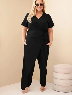 Dámský bavlněný overal Plus Size se zavazováním v pase černý