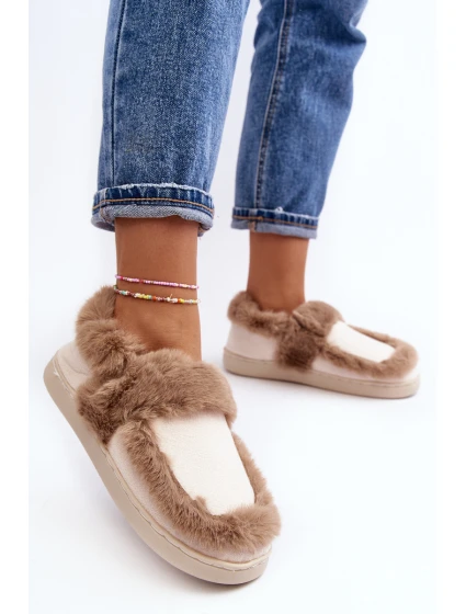 Dámské pantofle s kožešinou béžové model 21641327 - Boto Dámské pantofle s kožešinou béžové model 21641327 - Boto