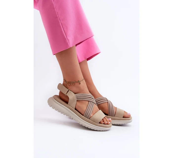 Lehké Dámské Pohodlné Sandály Na Suchý Zip Beige model 21661191 - EVENTO Lehké Dámské Pohodlné Sandály Na Suchý Zip Beige model 21661191 - EVENTO