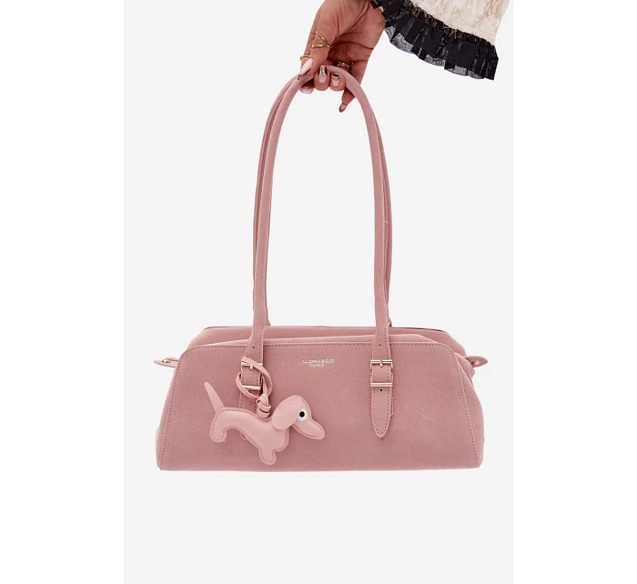 Kabelka z imitace semiše s přívěskem růžová model 22111596 - Flora&Co