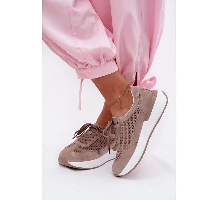 Kožené Semišové Tenisky Na Platformě Tmavě Béžové Norisa